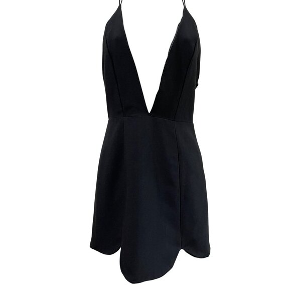 Nasty Gal Black Plunge Neck Mini Dress XS Polyester Viscose Spaghetti Straps Cro - Picture 7 of 7